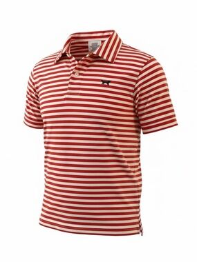 Jack Thomas Boys Youth Size 6 Orange White Striped Polo Shirt Dog Logo